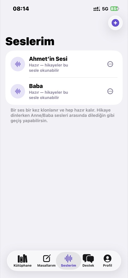 Anleva sesler ekranı: anne ve baba için kayıtlı iki ses